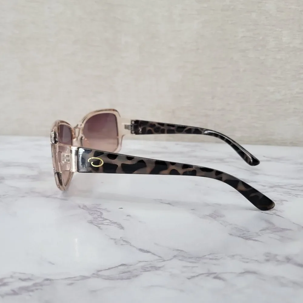 Oscar De La Renta Clear Peachy Pink Frame Sunglasses with Tortoise Arms
